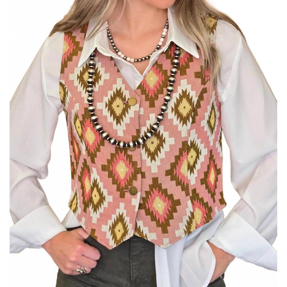 NEW TURQUOISE HAVEN southwest tapestry snap western vest in pink